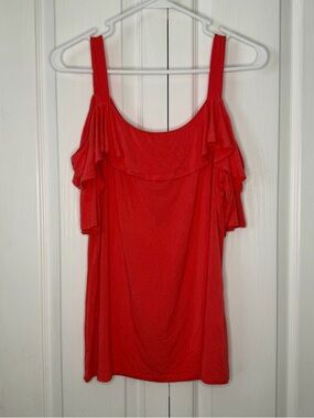 WHBM White House Black Market coral Cold-Shoulder Ruffle Short sleeve blouse L